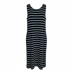 J‎ Jill Wearever Collection Blue Striped Sleeveless Midi Dress M Tall (3151)